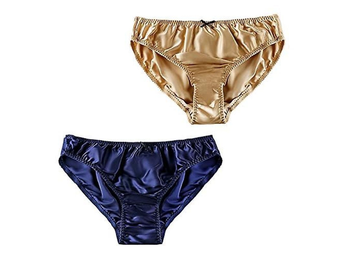 Braguitas De Seda De Morera Para Mujer 2pcs Bikini Sexy Seda Talla M-xxxl Oro-azul Xxxl Gold-blue