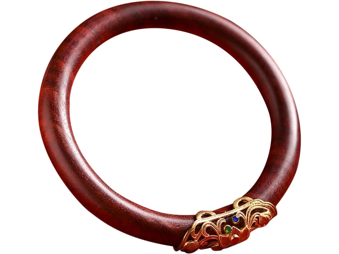 Pulsera Redonda Ciieeo De Sándalo Rojo Natural Grueso, Tamaño 60 Mm, Joyería Étnica