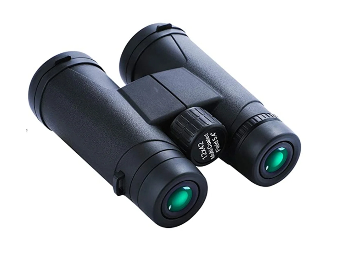 Binoculares compactos portátiles impermeables 12x42 con visión nocturna en condiciones de poca luz, lente Bak4 FMC HD Clear View Bestvite (negro)