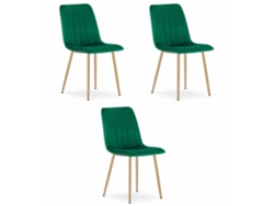 Silla De Comedor Juego De 3 Piezas Jewa Asiento Verde Oscuro, Patas Color Madera, Asiento De Terciopelo, Asiento Ergonómico