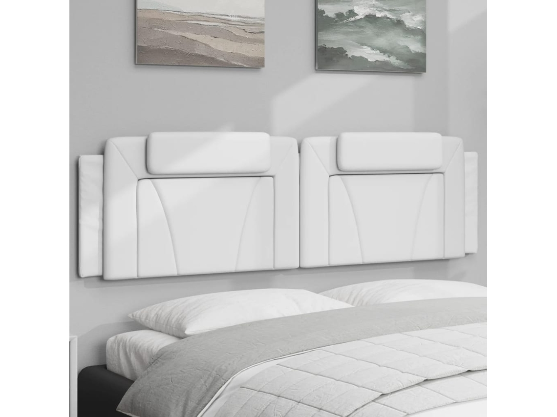 Cabecero De Cama Acolchado Cuero Sintético Blanco 180 Cm