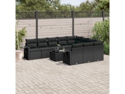 Conjunto de sofá de jardín de 11 piezas con cojines de mimbre sintético negro de DKD Home Decor