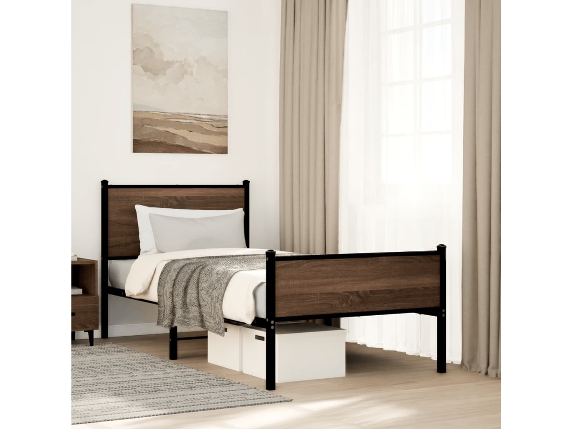 Estructura De Cama Sin Colchón Metal Marrón Roble 80x200 Cm