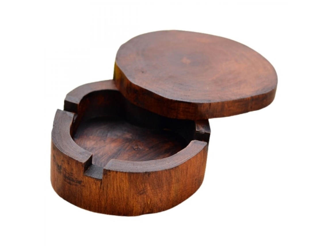 Cenicero retro de madera natural tallada con tapa extraíble Decoración de diseño simple