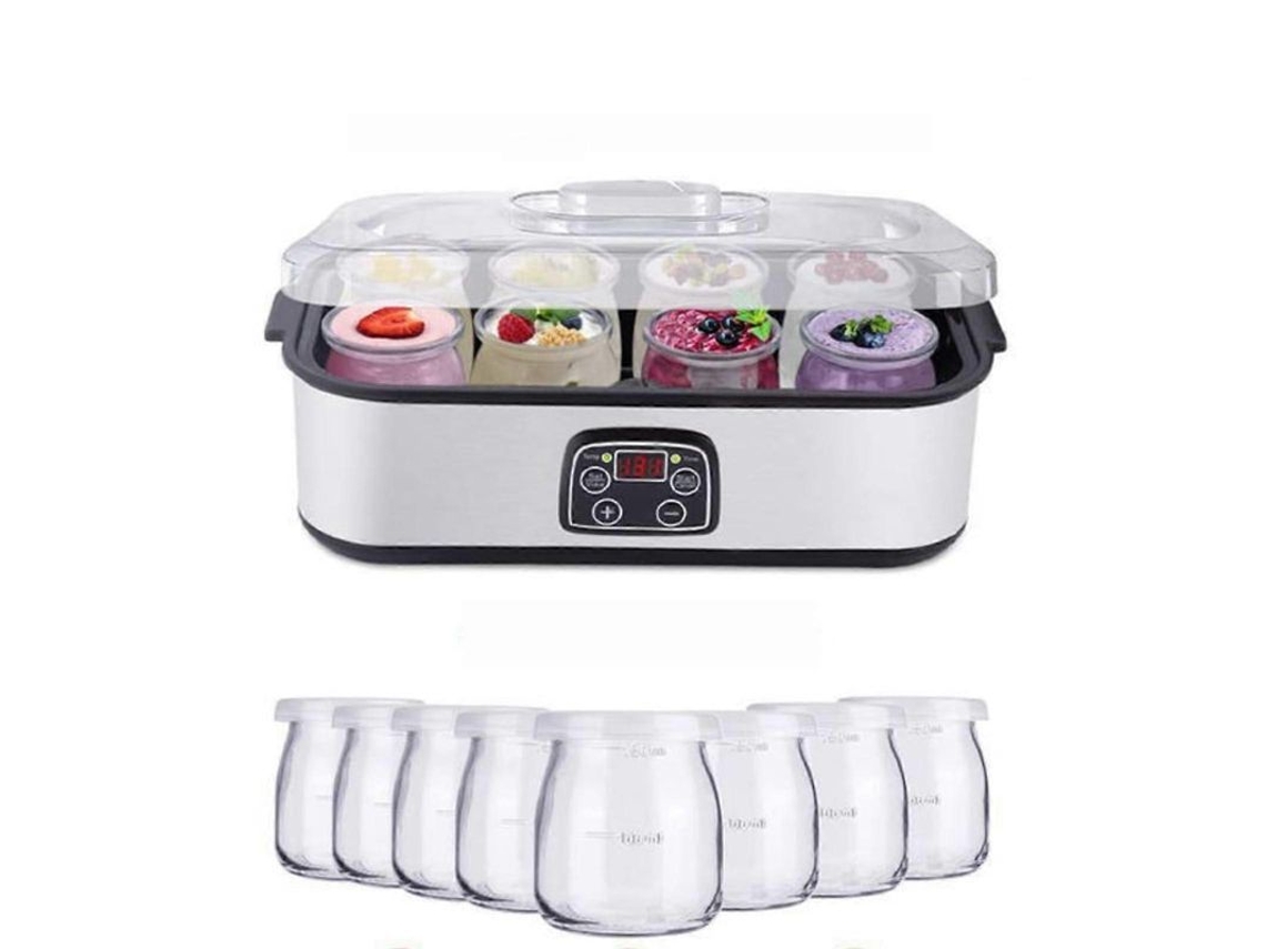 Máquina Para Hacer Yogur Probiótico De Última Generación, Con Capacidad De 1400 Ml, Temperatura Ajustable Y 8 Tarros De Cristal.