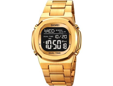 VEANXIN Reloj de pulsera digital LED de acero inoxidable resistente al agua-Oro blanco