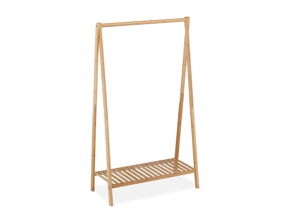 Cabide Relaxdays, Bambu, Cabide Livre Com Prateleira, Corredor E Quarto, Axlxp: 120 X 67 X 35 Cm, Natural