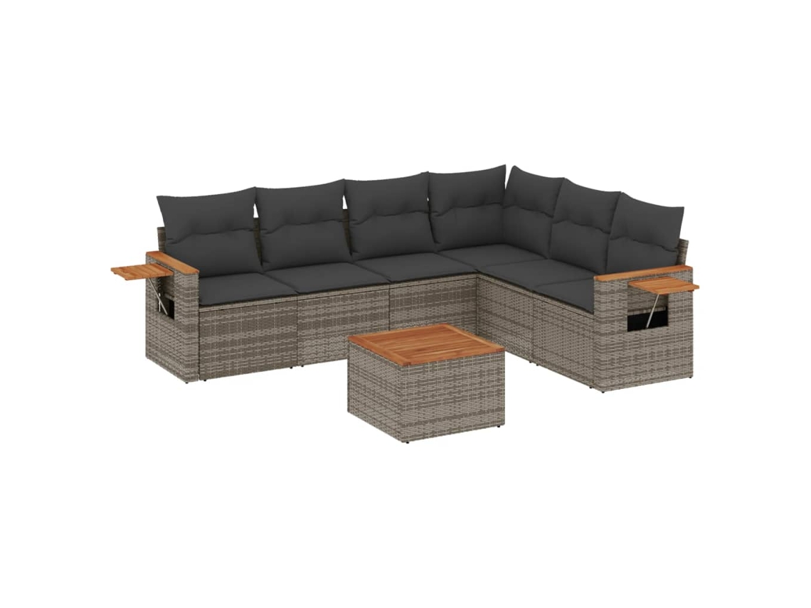Maison Exclusive - Set De Sofás De Jardín 7 Piezas Con Cojines Ratán Pe Gris