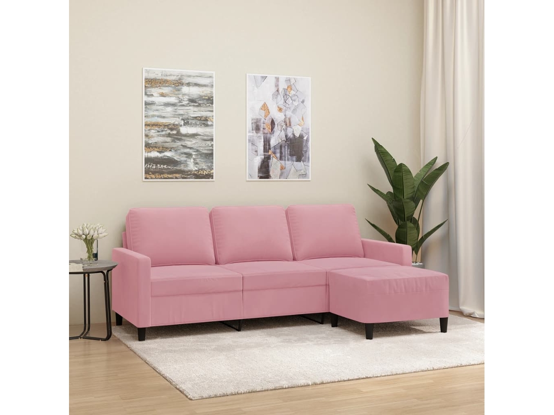 Sofá De 3 Plazas | Sofá De Salón | Sofá De Descanso Con Taburete De Terciopelo Rosa180 Cm Wsd955626