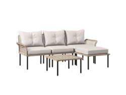 Conjunto De Ratán Con 4 Módulos: Sofá, Mesa De Centro Y Cojines Color Crema.