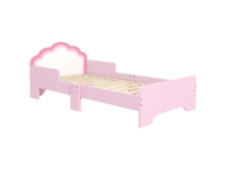 Cama Infantil 70x140 Cm Con Barrera Anticaídas Y Somier Cabecero En Forma De Nube Rosa