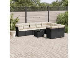 Conjunto de sofá de jardín de 10 piezas con cojines en mimbre sintético negro de DKD Home Decor