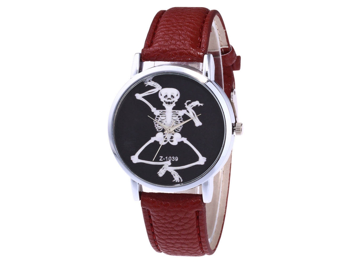 Reloj De Pulsera De Cuero Pu Casual Estudiantil Con Esqueleto Moderno Zhoulianfa Café