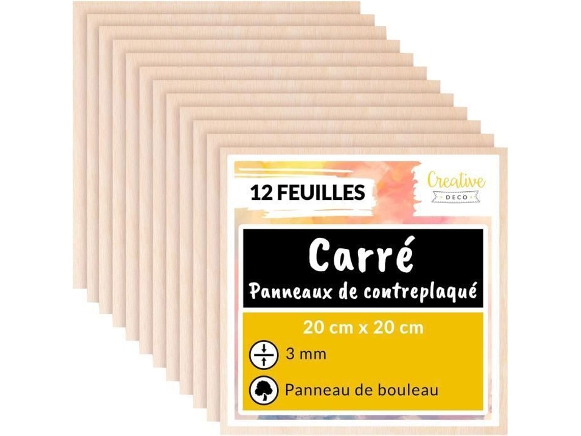 Contrachapado Cuadrado 200 X 200 X 3 Mm CREATIVE DECO Juego de 12 Paneles Beige Hechos a Mano
