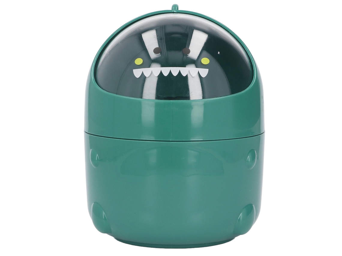 Basurero de sobremesa con diseño de dinosaurio bebé, boca grande, diseño desmontable, base antideslizante, plástico verde.