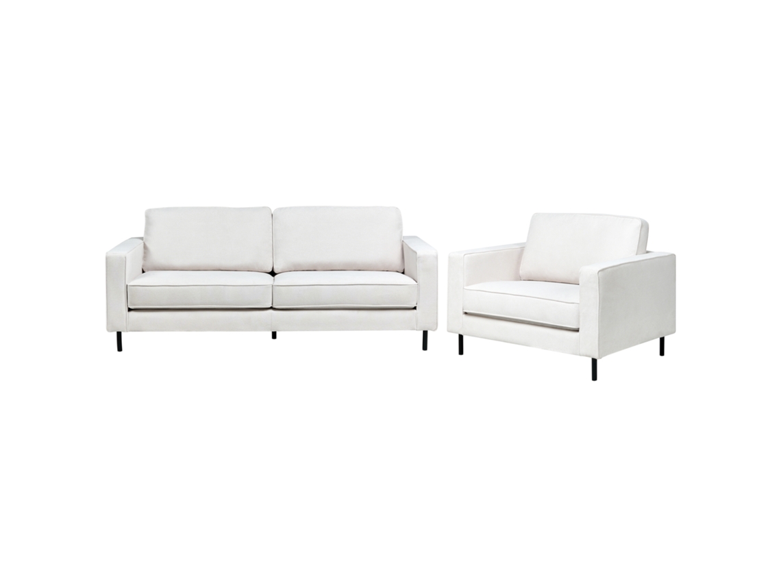 Conjunto De Sala De Estilo Minimalista Beliani Savalen De Poliéster Blanco 204x91x87