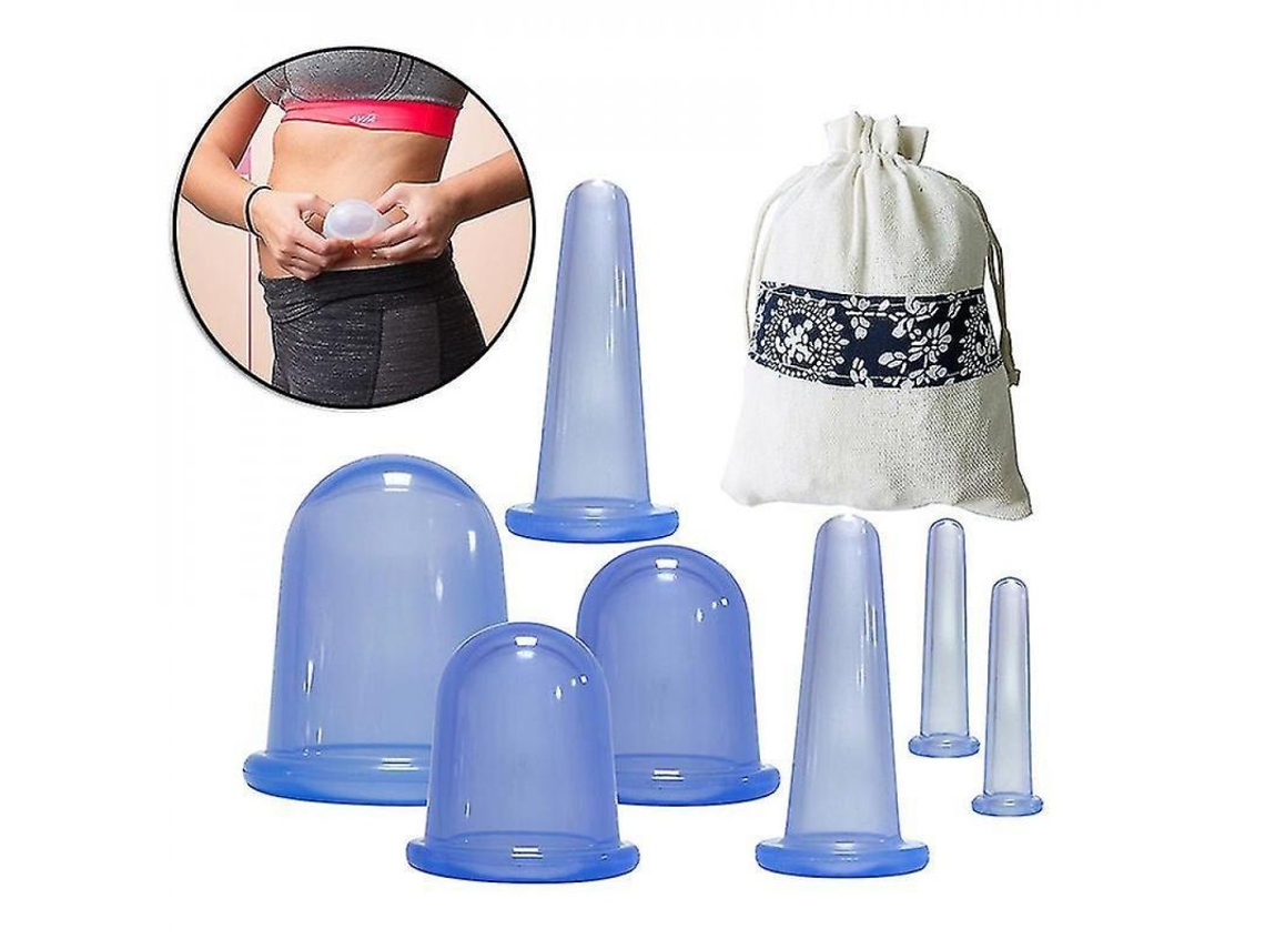 Juego De 7 Ventosas De Silicona Para Masaje De Acupuntura Con Bolsa De Almacenamiento Morada