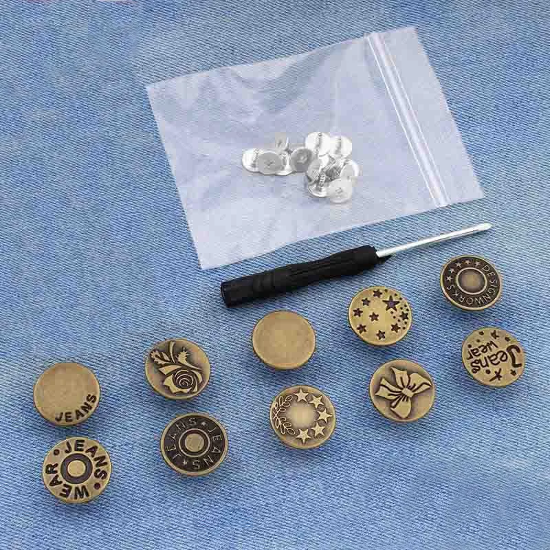 10 Botones Y Broches De Metal + Destornillador Ajustables, Desmontables Y Reutilizables.