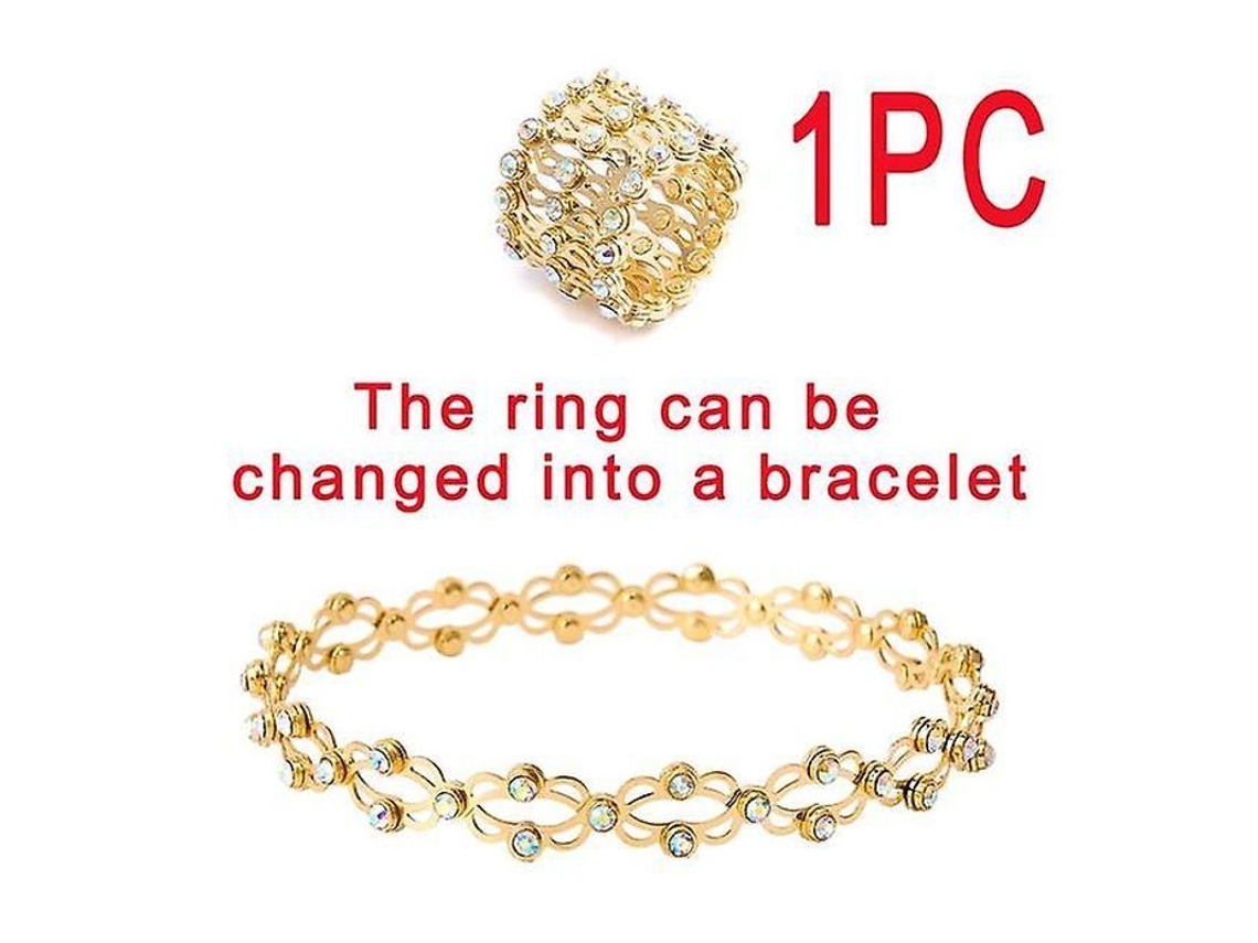 Pulsera retráctil 2 en 1 con anillo mágico, en cobre elástico y plata S925 con circonita cúbica, regalo para mujer, color blanco.