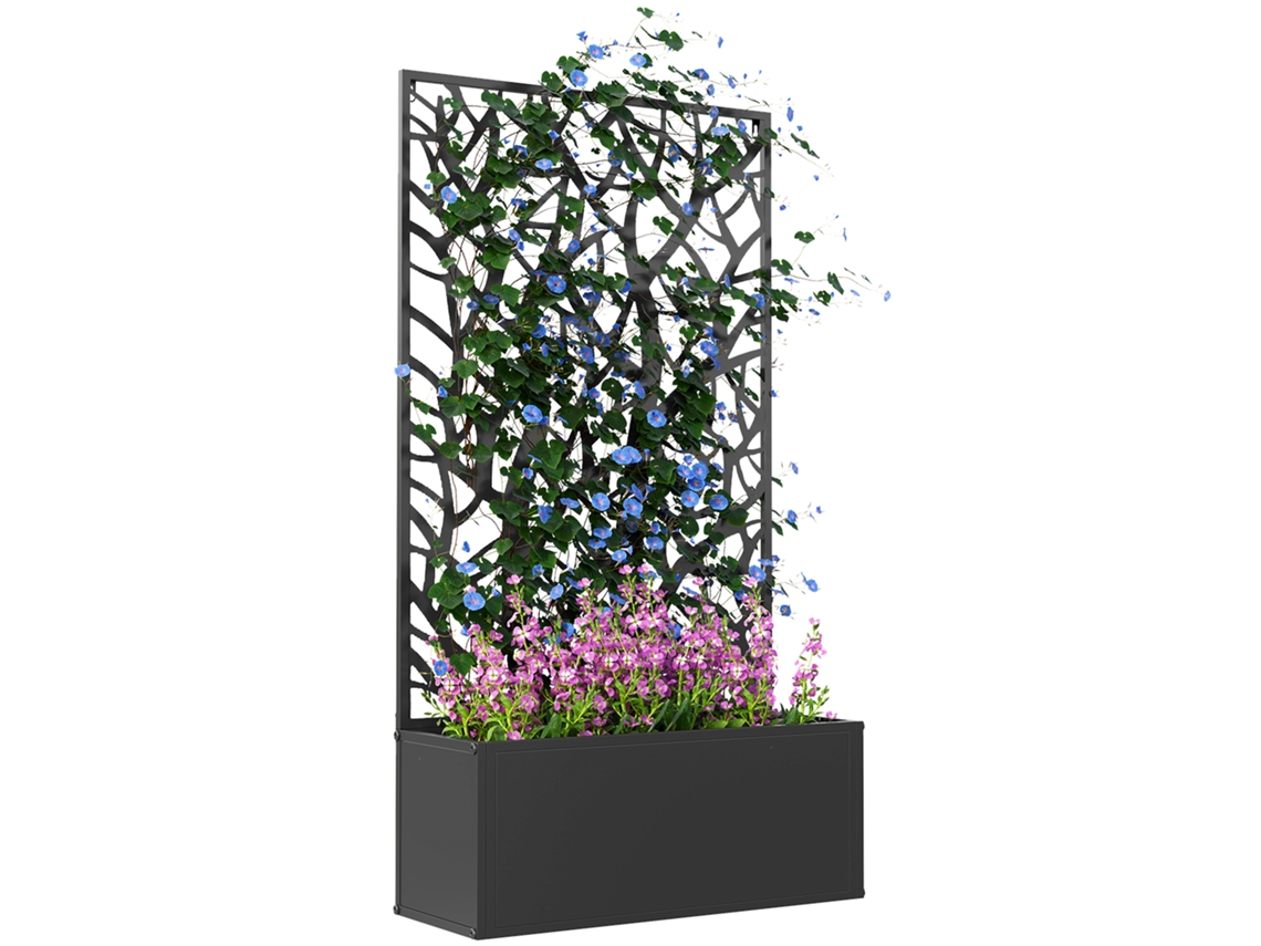 Floreira Metal Ecrã Privacidade Ramos Decorativos 61x23x113cm Preto