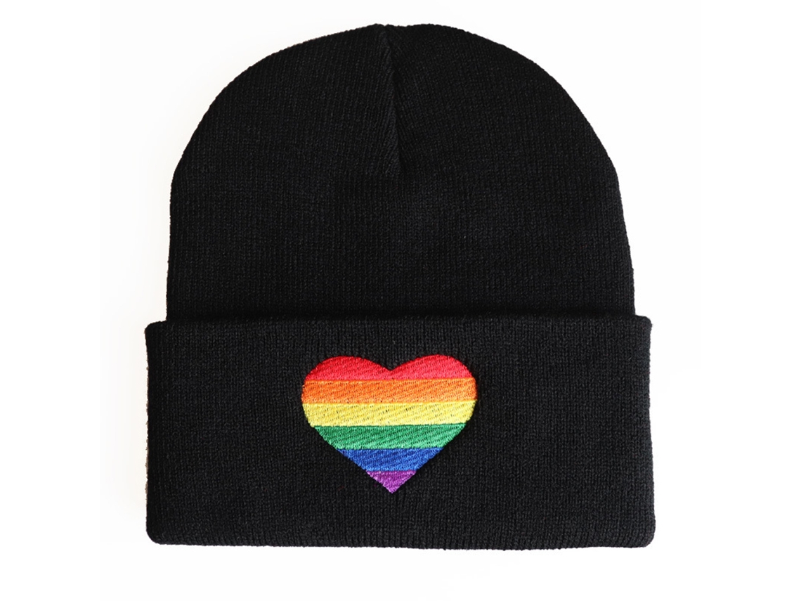 Gorro Punto Beanie Con Corazón Arcoíris Bordado, Gorro Unisex De Estilo Hip Hop.
