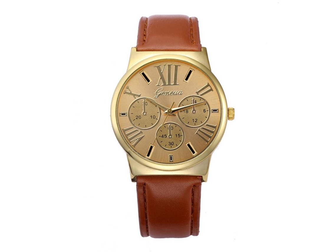 Reloj De Pulsera Casual Con Números Romanos Correa De Cuero Pu Moda Oro