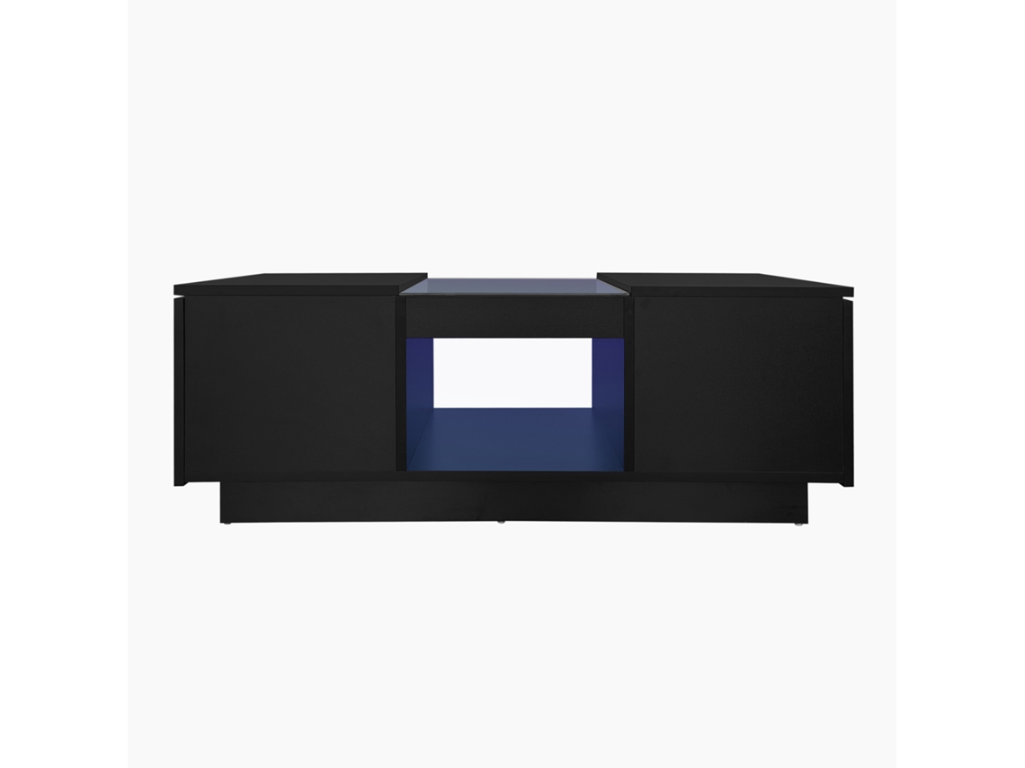 Mesa de centro con LED, 2 cajones y 1 compartimento abierto, Mobrio negro