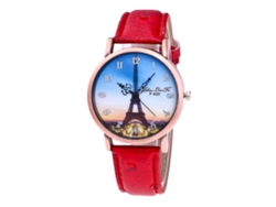 Reloj De Pulsera De Cuarzo Ochstin Con Correa De Cuero Y Esfera Redonda (círculo Rojo)