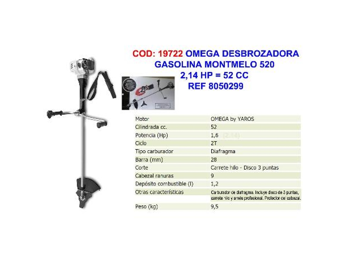 Omega desbrozadora gasolina montmelo 520 2,14 hp 52 cc 8050299