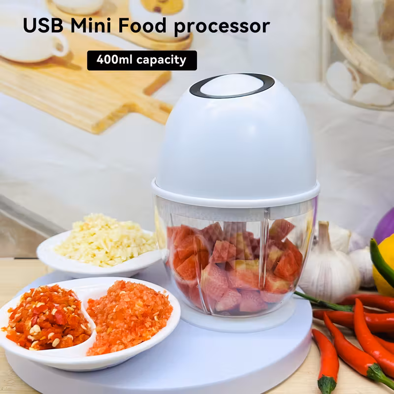 Picadora Eléctrica De Alimentos, Picadora Portátil Recargable De 400 Ml, Adecuada Para Verduras, Jengibre, Frutas, Purés Y Mucho Más.