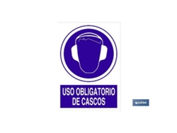 Señal adhesivo 148x105mm. uso obligatorio de cascos