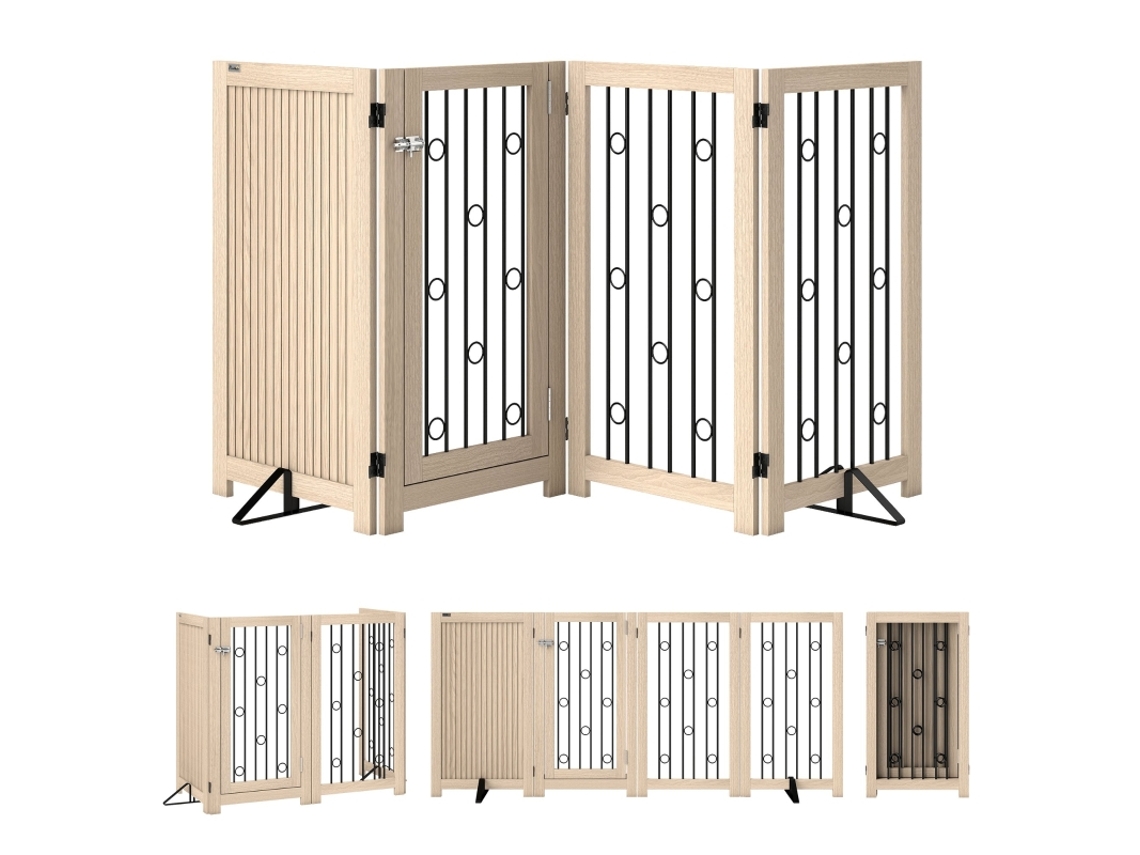 Puerta Independiente Para Mascotas, 4 Paneles De Mdf, Escaleras De Acero.