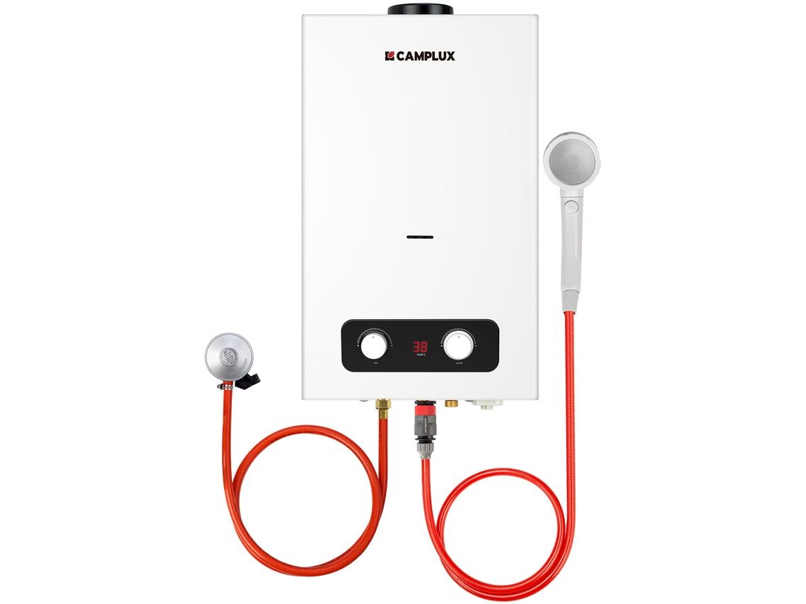 CAMPLUX BD264 Calentador de Agua a Gas de 10 Litros, Butano/Propano, 28-37mbar, para Camping/ Jardín/ Casas móviles