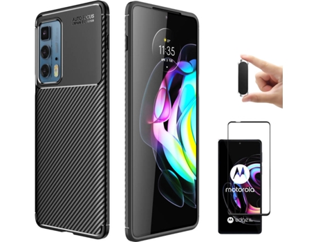 Funda + Protector + Soporte Motorola Edge 20 Pro Rugged Carbon Negro