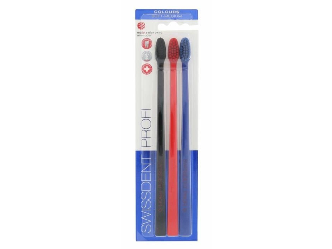Cepillo De Dientes Swissdent Profi Colours Trio Cerdas Suaves Cabeza Pequeña Ergonómica