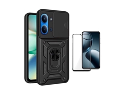 Kit De Película De Cristal Templado De Funda Completa 5d Funda Deslizante De Defensor Militar Magnético Phonecare Para Xiaomi Poco C85 - Negro