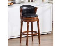 Taburete De Bar De Madera Con Asiento De Cuero De Vaca, Giratorio 360°.