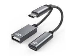 Usb-c Macho A Usb Hembra + Conector De Carga Usb-c Y Adaptador, Gris Digitallab