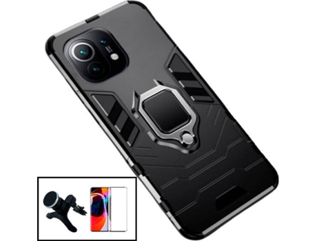 Kit Carcasa y Soporte Magnético Auto Reforzado Xiaomi Mi 11 Lite 5G PHONECARE Military Defender Negro