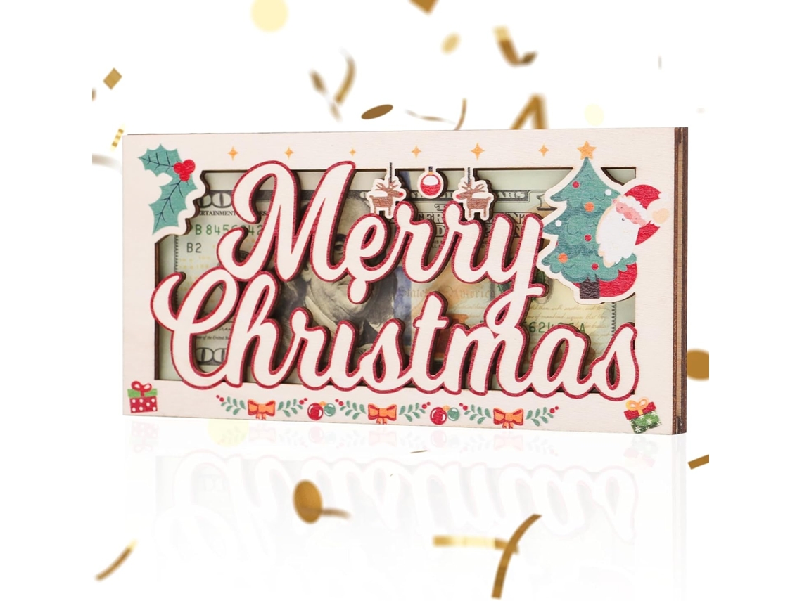 Hucha navideña de madera, caja de regalo decorativa para las fiestas Aeuzwr (1 unidad)
