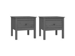 Juego de 2 mesas auxiliares de madera maciza de pino, gris, MAISON EXCLUSIVE (50x50x49 cm)