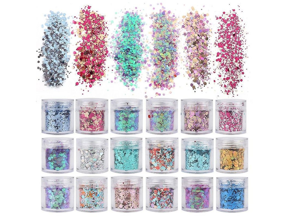 18 Cajas De Purpurina Corporal, Purpurina Holográfica Espesa, Diamantes De Imitación Para Uñas, Para Maquillaje Corporal, Facial, Capilar Y De Uñas.