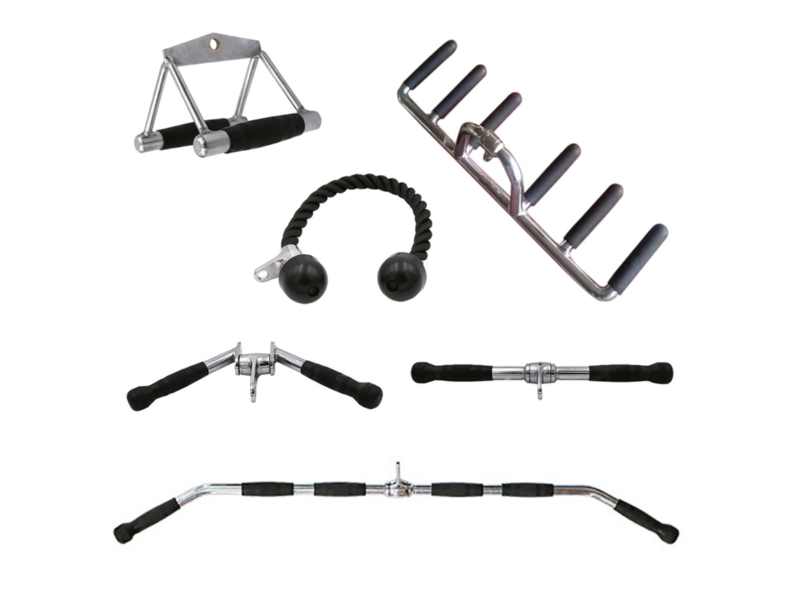 Juego de 6 accesorios Deportium para máquinas de entrenamiento con pesas, acero cromado.