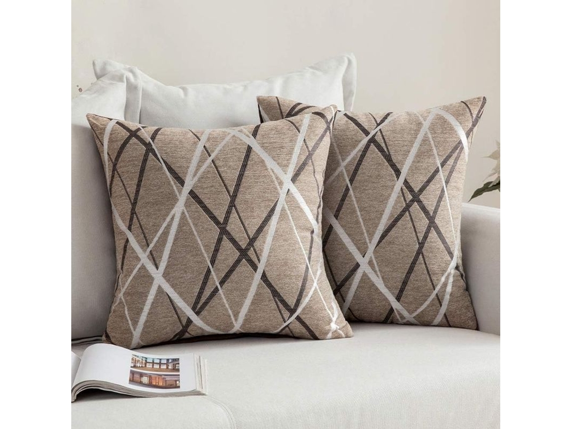 2 Fundas De Almohada Decorativas De Chenilla Texturizada, Suaves, 45x45cm, Para Sofá, Dormitorio, Coche, Beige Claro.