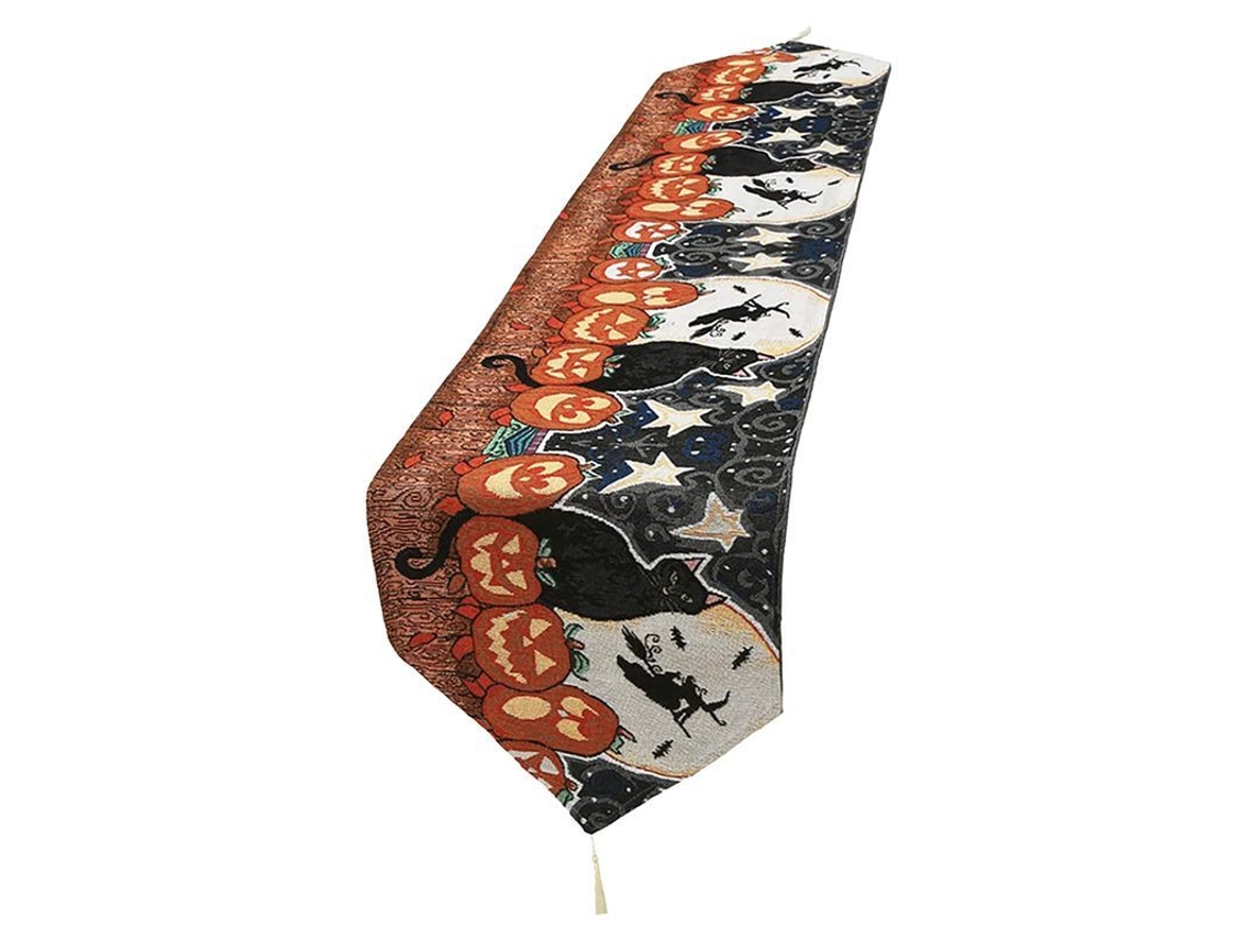 2026-30473-mantel De Mesa Halloween, Tapestry Con Calabazas Y Fantasmas, 33 X 183cm, Algodón Y Lino, Decoración Festiva