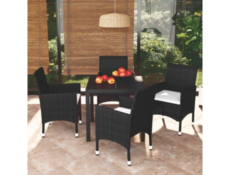 Conjunto 5 muebles jardín VIDAXL con cojines ratán sintético negro