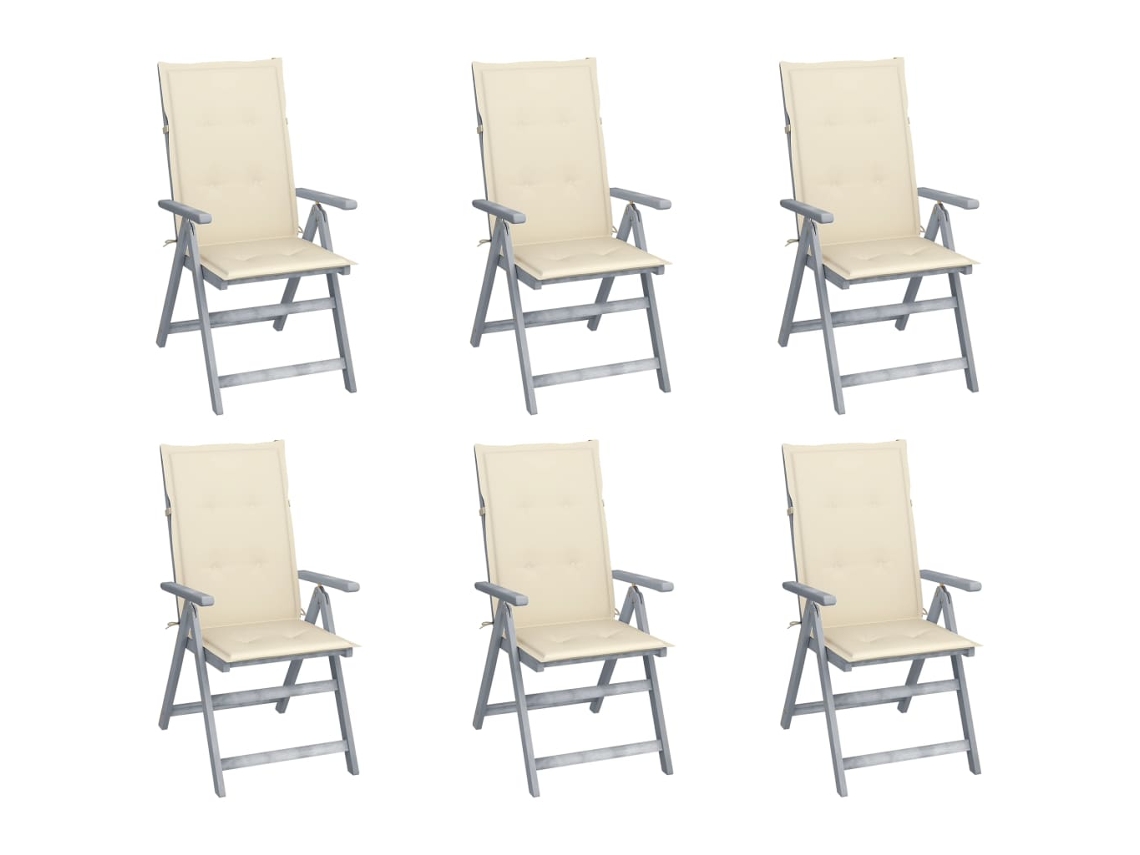 Sillas de jardín reclinables DKD Home Decor de 6 piezas con cojines, acacia maciza