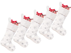 Paquete de 5 calcetines navideños plateados con lentejuelas para decoraciones navideñas blancas para niños y familias.