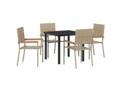 Conjunto De Comedor De Jardín 5 Uds | Mueble De Jardín Beige Ratán Sintético