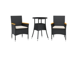 Juego de 3 juegos de comedor de jardín con cojines de mimbre, patas de cristal negro, EXCLUSIVO DE LA CASA